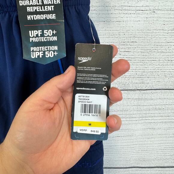 Speedo Men's Navy Blue Loose Fit UPF 50+ Swim Trunks Size Medium - Picture 5 of 9